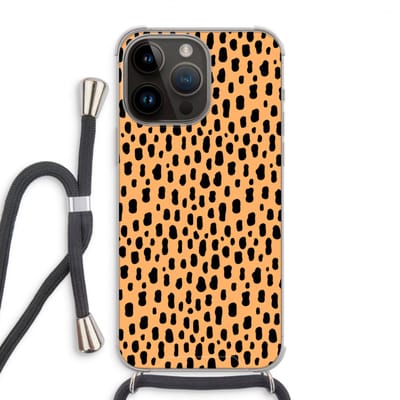 Case Company® - Hoesje met koord geschikt voor iPhone 14 Pro Max hoesje met Koord - Panter - Telefoonhoesje met Zwart Koord - Bescherming aan alle Kanten en Over de Schermrand