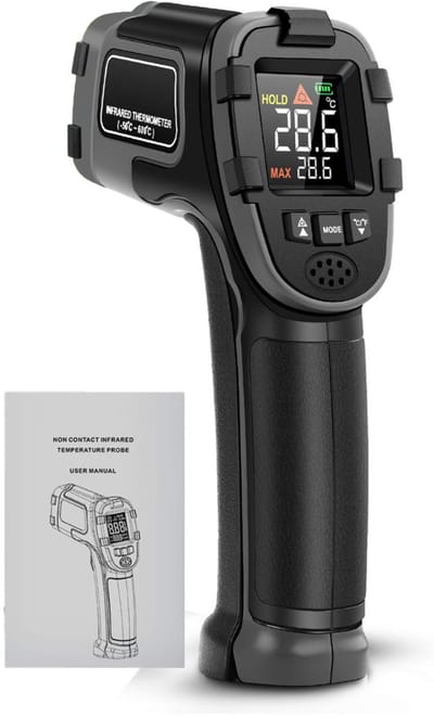 DVDSS® Infrarood thermometer - Nauwkeurig - -32 °C tot 600 °C - Instelbare emissiegraad, alarmfunctie bij hoog-/lage temperatuur - Zwart