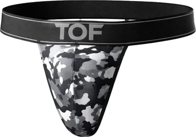 TOF Paris Iconic Stringless Thong Camo Grey - MAAT XL - Heren Ondergoed - String voor Man - Mannen Thong
