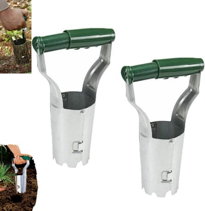 2 stuks - Roestvrijstalen zaaimachine - Zaai- en grondspitgereedschap - Donkergroen - Metalen bollenplanter - Tuinbouwgereedschap voor het planten van bollen - Bollenplanter