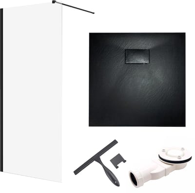 Ketil Vidar doucheset met glaswisser 80 x 80 cm zwart - walk-in douchewand met douchebak