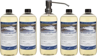 Shampoo No Scent No Colour - 1 liter (transparant) - 5 stuks - met zilveren pomp - Voordeelverpakking - Haarverzorging