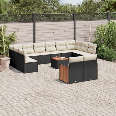vidaXL - 13-delige - Loungeset - met - kussens - poly - rattan - zwart
