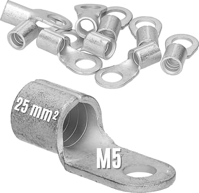 10 stuks Kalitec Q25-5 krimpkabelschoen 25mm² M5 I ongeïsoleerd I doornpersing I voor meerdradige, fijne en ultrafijne geleiders I kabelschoen 25mm² volgens DIN 46234