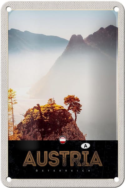 Blechschild Reise 12x18cm Österreich Natur Gebirge Wald Urlaub Schild