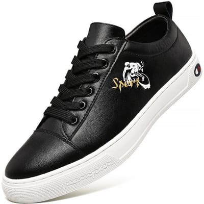 Leer Witte Schoenen Heren Lente Nieuwe Casual Schoenen Heren Witte Schoenen Veelzijdige Schoenen Wit Lichtgewicht Ademende Sneaker 44 zwart