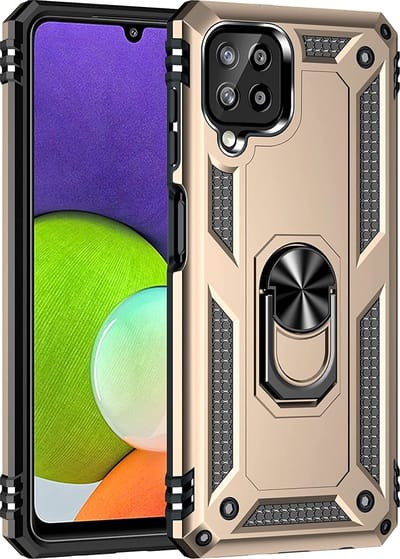 Ring Armor hoesje Geschikt voor Samsung Galaxy A22 4G - Goud - Draaibare standaard - Magneet - ZT Accessoires