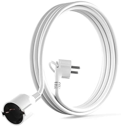 2 Meter Schuko Verlengsnoer met Platte Stekker - Kwaliteits Kunststof Verlenging met 90° Hoekstekker tot 250V 16A IP20 Wit