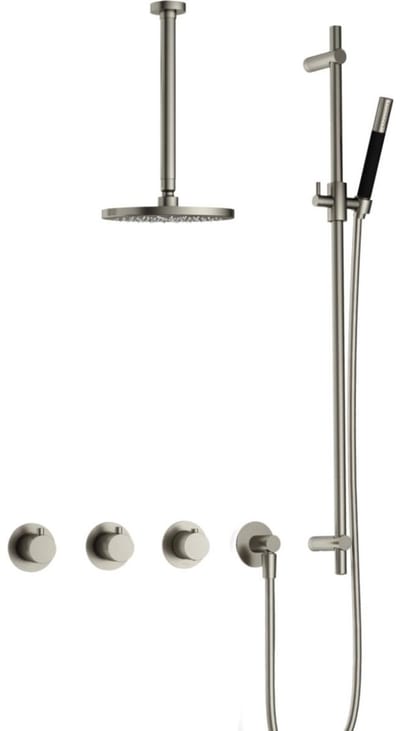 Hotbath Cobber - CB7067 - Inbouw Regendoucheset - Geborsteld Nikkel - 2 Stopkranen - Thermostatisch - Plafondbuis 30 cm - Hoofddouche 200 mm - Staafhanddouche - Glijstang 900 mm - Waterbesparend