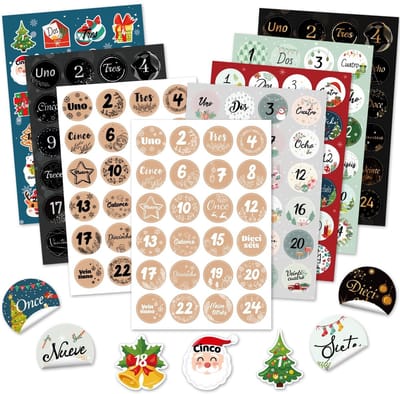 Dailygoods- Kerststickers 8 x 24 - Adventskalenderstickers - Handgemaakt - Kerstmis - Decoratie - Feestdagen - Adventskalender