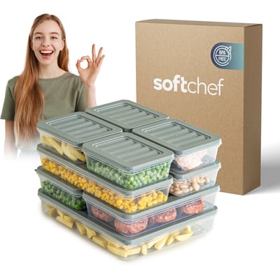 Soft Chef Fresh Box 12-delige voedselbewaarset 12 x 2400 ml – Diepvries Organizer – Transparant met grijze deksels – BPA-vrij – Luchtdicht & Stapelbaar – Vaatwasser & Vriezerbestendig