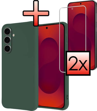 Hoesje - Met 2x Screenprotector - Geschikt voor Samsung Galaxy S25 FE - Sterk & Shockproof - Back Cover - Siliconen Case - Telefoon Hoes - Donkergroen