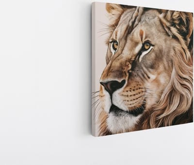 Saammp Canvas Schilderij - Leeuw - Portret - Dieren - Natuur - 20x20 - Foto op canvas - Wanddecoratie - Muurdecoratie Woonkamer - Slaapkamer decoratie - Canvas Print