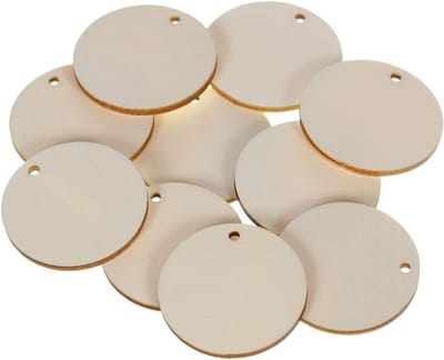 Houten Schijven met 1 Gaten voor Knutselen en Decoratie, Ø 7 cm, 10 Stuks