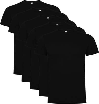 Roly Dogo Premium – Unisex T-shirts – Zwart – 5-pack Mix van Maten S t/m 2XL – 165 gr Katoen – Hoogwaardige Shirts voor Bedrukking & Personaliseerbaar