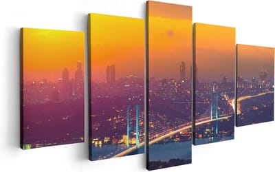 Artaza Canvas Schilderij Vijfluik Bosporusbrug In Istanbul Bij Zonsondergang - 100x50 cm - Wanddecoratie Woonkamer - Schilderijen - Muurdecoratie