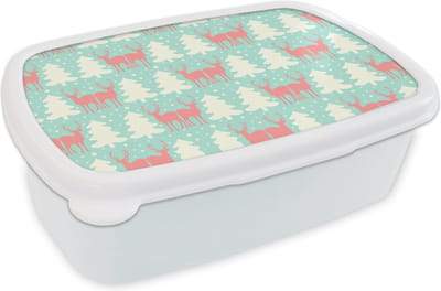 Broodtrommel Wit - Lunchbox - Brooddoos - Hert - Patroon - Roze - 18x12x6 cm - Volwassenen