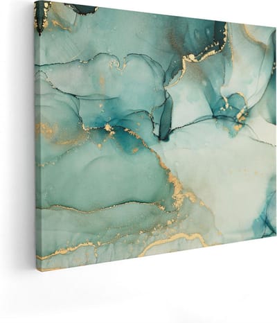 Artaza Canvas Schilderij Abstract Goud - 50x40 cm - Muurdecoratie Woonkamer - Wanddecoratie Groen - Kamer Accessoires