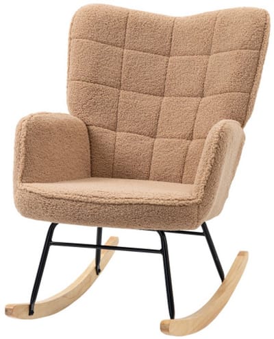 Schommelstoel, stoel, leesstoel, gestoffeerde zitting, armstoel, lounge stoel, relaxstoel, geschikt voor de woonkamer, slaapkamer, balkon, 71 x 98 x 101 cm, bruin, hout
