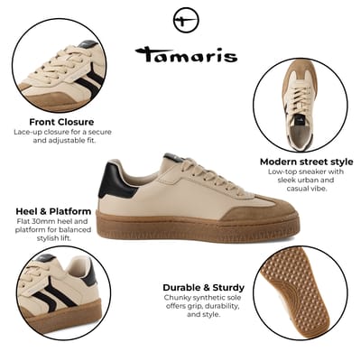Tamaris Dames Beige Suède Mode Veterschoenen