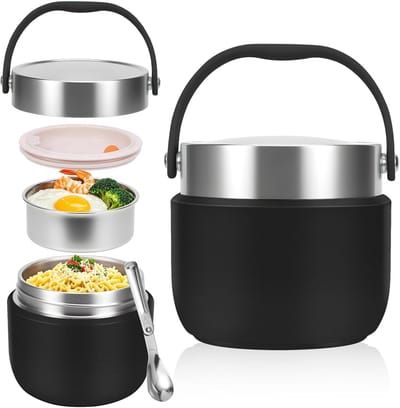 Thermische voedselcontainer 1200 ml - Lekvrije thermobowl met deksel voor soep, pap en maaltijden, inclusief lepel voor kinderen en volwassenen