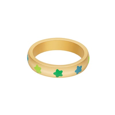 Ring colored stars - Yehwang - Ring - Maat 16 - Goud/Groen/Blauw