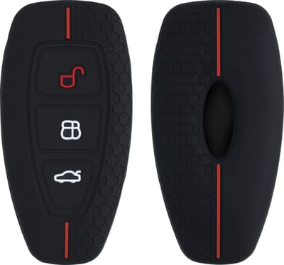 kwmobile autosleutel hoesje geschikt voor Ford 3-knops autosleutel Keyless Go hoes - Siliconen autosleutel behuizing - Auto sleutel case met honingraat - Sleuteletui in zwart / rood