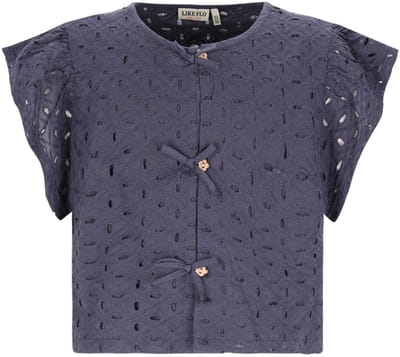 Like FLO Charlotte Flo Broderie Blouse Tops & T-shirts Meisjes - Shirt - Zwart - Maat 116