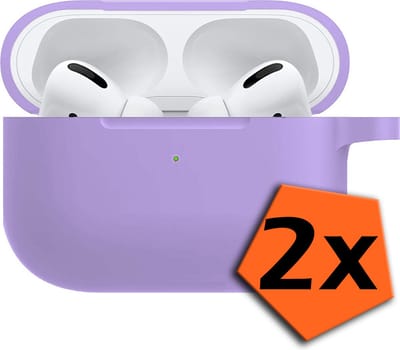 Hoesje - 2 Stuks - Geschikt voor Apple Airpods Pro - met Clip - Siliconen Hoes - Silicone Case Cover - Lila