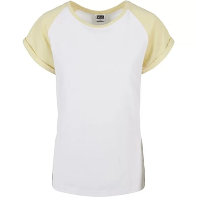 Urban Classics - Contrast Raglan Dames Tshirt - XS - Wit/Geel