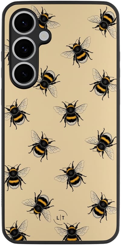 Leuke Telefoonhoesjes - Hoesje geschikt voor Samsung Galaxy S24 FE - Bijen print - Backcover zwart - Print / Illustratie - Geel