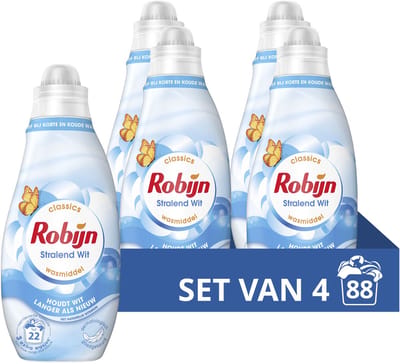 Robijn - Vloeibaar Wasmiddel - Klein & Krachtig - Stralend Wit -4 flessen -88 Wasbeurten - Vooordeelverpakking