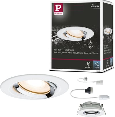 Inbouwlamp Nova Plus zwenkbaar IP65 rond 93 mm 30° GU5,3 / GU10 max. 35W 230/12V dimbaar Wit mat, Chroom