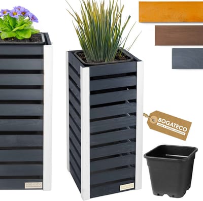 BOGATECO Houten Bloembak | Plantenbak | Bloempot 82 x 36 x 36 cm | Kruidenpot voor Thuis Tuin Balkon Terras | Pot met Kunststof Inzetstuk | Geïmpregneerd | Antraciet