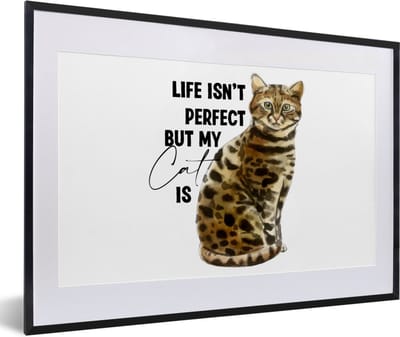 Fotolijst incl. Poster - Katten - Spreuken - Quotes - Life isn't perfect but my cat is - 60x40 cm - Posterlijst