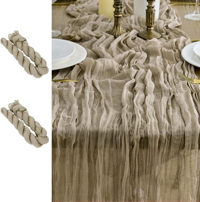 2 stuks tafelloper, zeefdoek tafelloper, Boho gaas stof kaasdoek, rustieke tafelkleed voor bruiloftsdecoratie tafeldecoratie, 90 x 300 cm (bruin, 90 x 300 cm, 2 stuks)