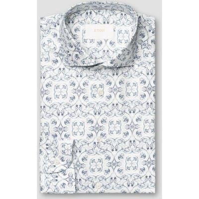 Eton Overhemd Fantasy Floral Pattern Cotton Linnen Blauw / male