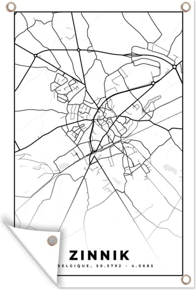 Muurdecoratie Zwart Wit – België – Plattegrond – Stadskaart – Kaart – Zinnik - 120x180 cm - Tuinposter - Tuindoek