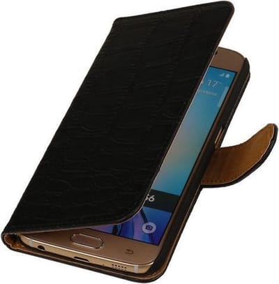 Zwart Krokodil Booktype Samsung Galaxy S7 Plus Wallet Cover Hoesje