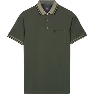 Baileys Polo Contrast Collar Zipped Chest Pocket Cotton Subtle Stretch Thyme Green / male