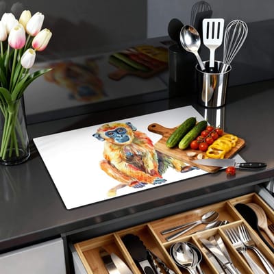KitchenArt - Colorful Monkey – Inductie Beschermer - 76x51.5 cm - Kookplaat Beschermer - Luxe Afdekplaat Inductieplaat - Anti-slip & Oprolbaar - Beschermmat Inductiekookplaat