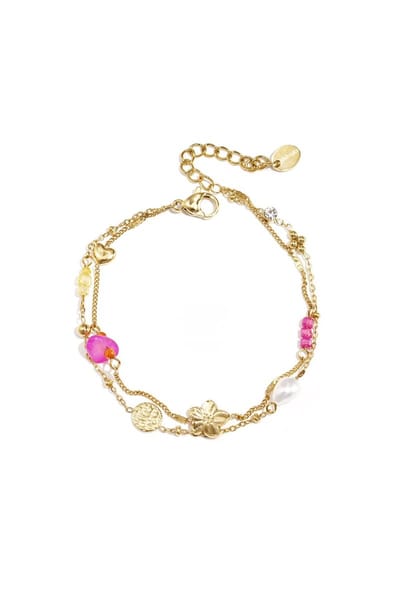 Yehwang - Bedelarmband met steentjes, kraaltjes en munt - Goud