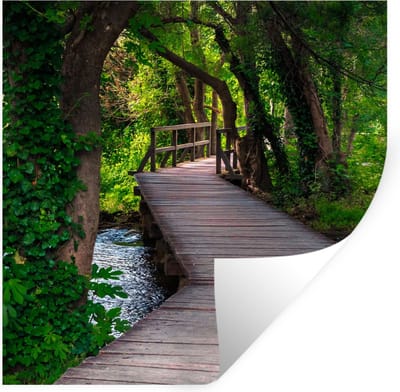 Muurstickers - Sticker Folie - Bos - Natuur - Brug - 100x100 cm - Plakfolie - Muurstickers Kinderkamer - Zelfklevend Behang XXL - Zelfklevend behangpapier - Stickerfolie