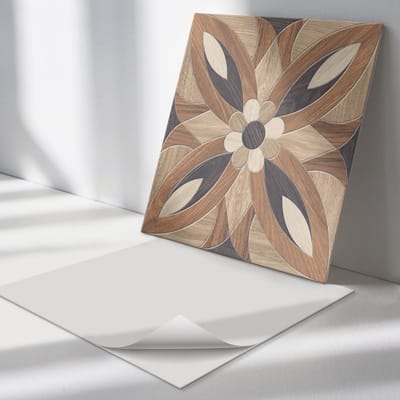 Wallfluent Vinyl Tegels - Bloemenpatroon Gemaakt van Hout Vinyl Vloer Tegels - 30 cm x 30 cm - Bruin PVC Tegels - Verpakking van 9 stuks - Vierkant PVC Tegels - Texturen Plaktegels - Zelfklevende Vinyl Tegels - Plaktegels Keuken en Badkamer