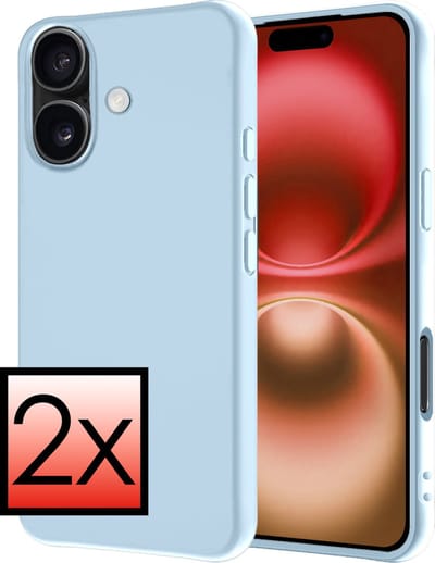 Hoesje - 2 Stuks - Geschikt voor Apple iPhone 16 - Sterk & Shockproof - Case Siliconen - Back Cover - Telefoon Hoes - Lichtblauw
