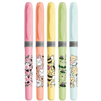 BIC Highlighter Grip Kawaii Pastel Highlighters voor School - Markeerstiften - Schattige Designs - 48u Zonder Dop - 5 Stuks