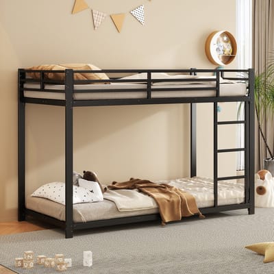 DESMIU Metalen Stapelbed 90x200 cm – Veilig Kinderbed met Hoge Beschermranden – Ruimtebesparend Voor Kleine Slaapkamer – Zwart – Zonder matras