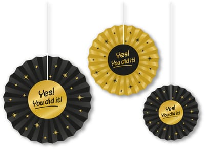 LUQ – Zwart Goud Paper Fans Yes You Did It – Feest Graduation Decor – Luxe Papieren Waaiers Party Versiering – Glam Vibe