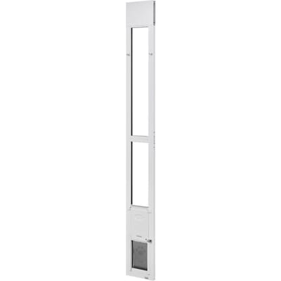 Porte pour chien pour porte coulissante en verre, hauteur réglable de 1927 mm à 2049 mm, cadre en alliage d'aluminium avec volet et charnière rotative, conception à verrouillage, pour petite taille