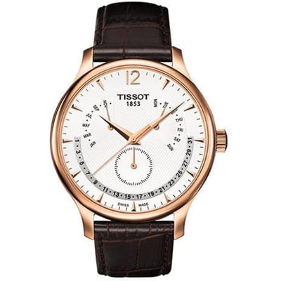 Tissot Elegance Serie Quartz Uurwerk 30 M Waterbestendig Horloge 42 Mm Wit Wijzerplaat Roestvrij Staal PVD-Coated Kast Lederen Band T063.637.36.037.00 Rose Gold black